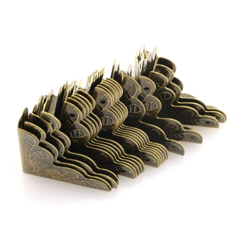 تيج Box Corner Protector 20PCS Antique Brass Triangle Rattan Carved Wood Case Edge Guard - Image 2