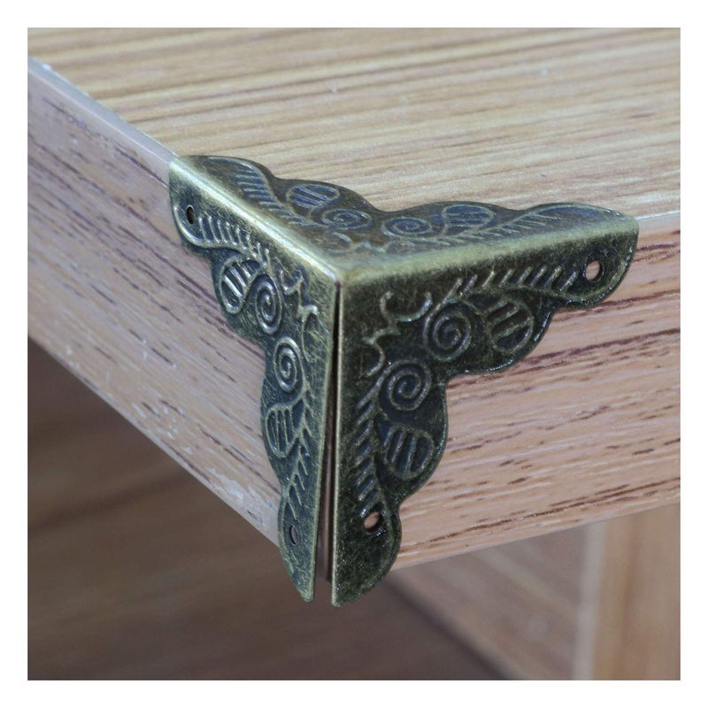 تيج Box Corner Protector 20PCS Antique Brass Triangle Rattan Carved Wood Case Edge Guard - Image 5