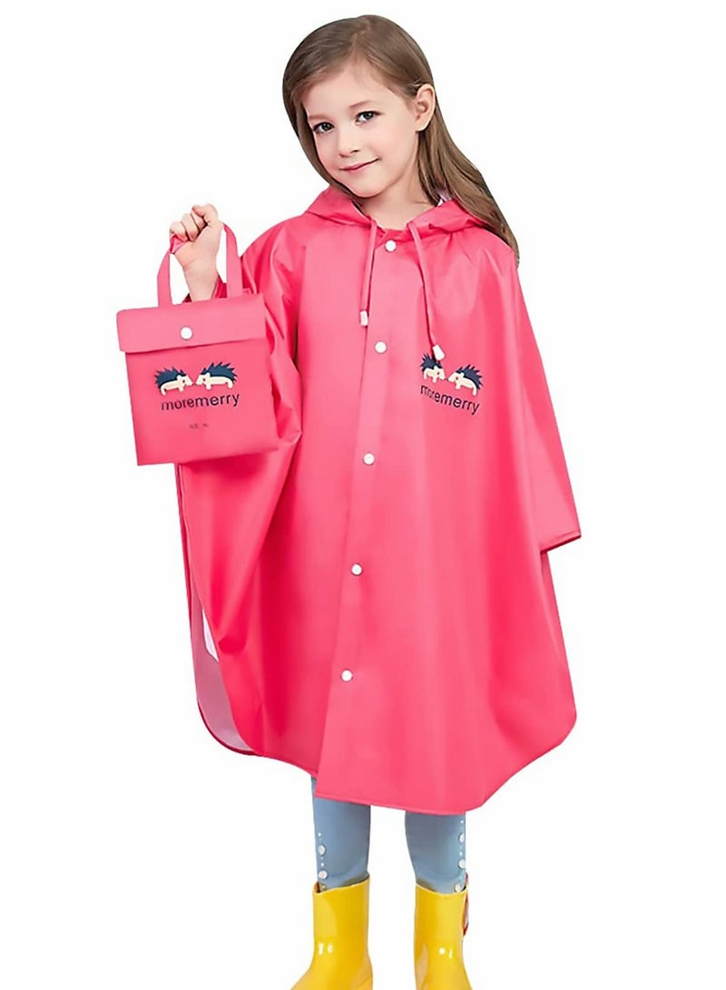 Excefore Kids Rain Poncho, Cartoon Hooded Raincoat Jacket Lightweight Schoolbag Waterproof Hoodie Coat Toddler Baby Boys Girls Cap, Pink  - Image 1