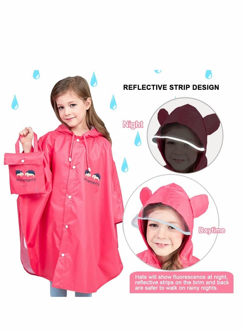 Excefore Kids Rain Poncho, Cartoon Hooded Raincoat Jacket Lightweight Schoolbag Waterproof Hoodie Coat Toddler Baby Boys Girls Cap, Pink  - Image 4