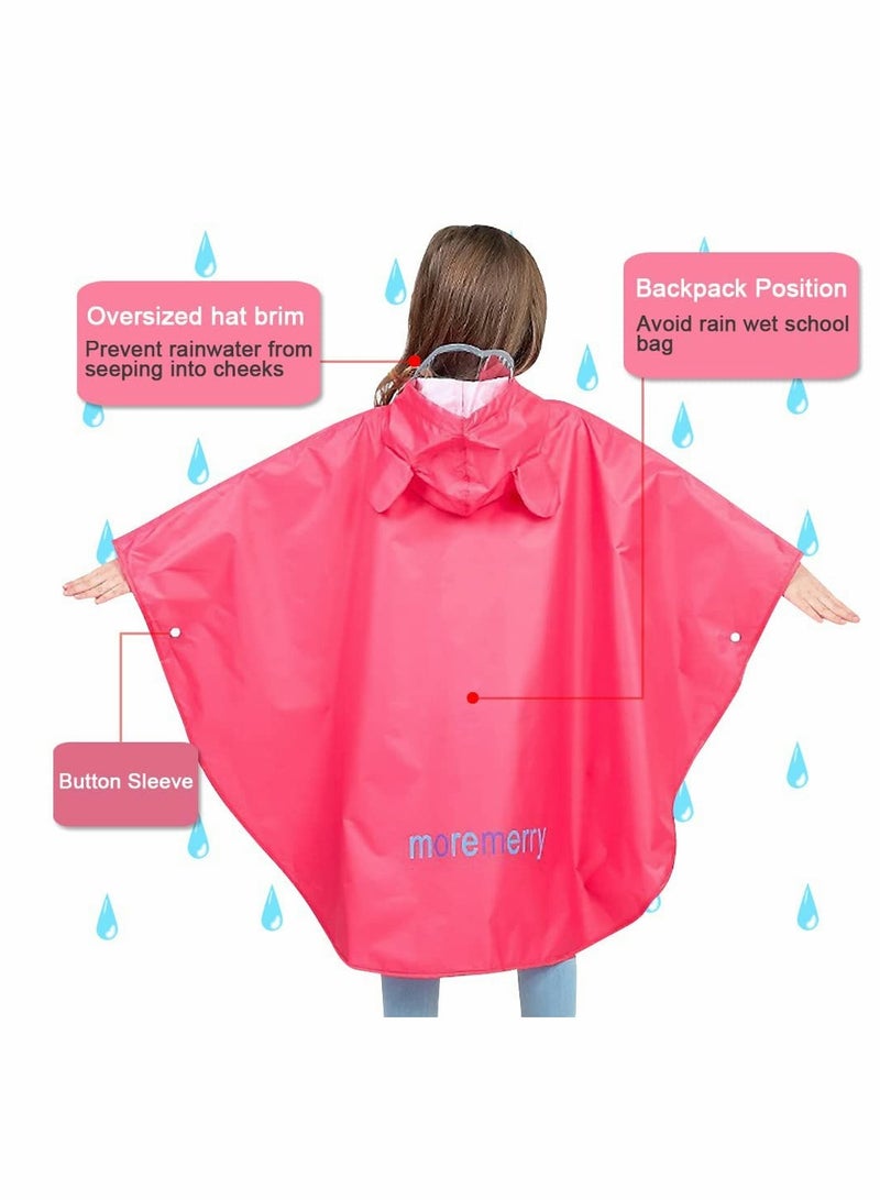 Excefore Kids Rain Poncho, Cartoon Hooded Raincoat Jacket Lightweight Schoolbag Waterproof Hoodie Coat Toddler Baby Boys Girls Cap, Pink  - Image 3