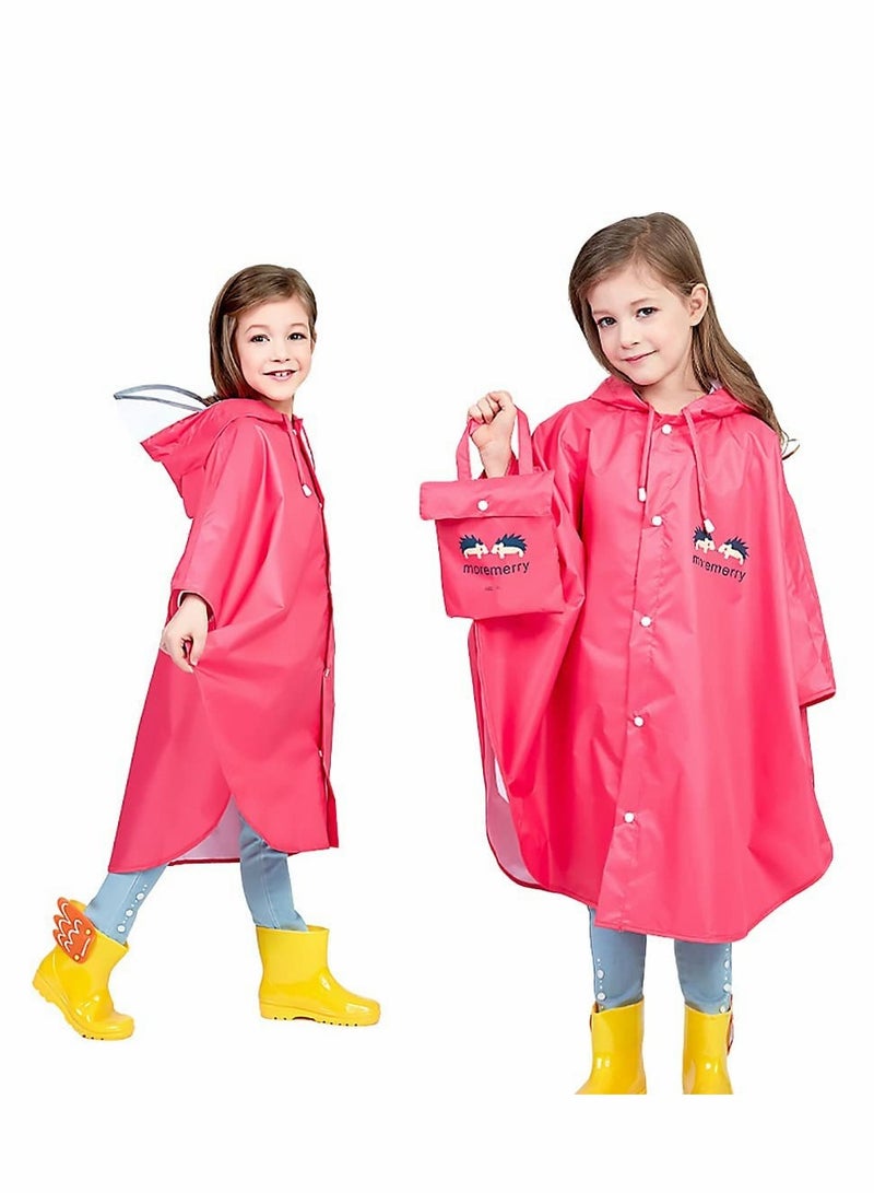 Excefore Kids Rain Poncho, Cartoon Hooded Raincoat Jacket Lightweight Schoolbag Waterproof Hoodie Coat Toddler Baby Boys Girls Cap, Pink  - Image 2