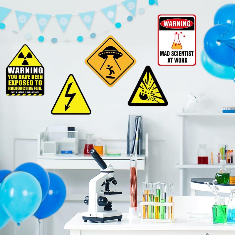 WERNNSAI Science Party Decorations - 9PCS Science Birthday Party Decorations for Boys Girls Chemistry Theme Birthday Party Mad Scientist Sign for Science Classroom Funny Laboratory Sign Decor on Door - Image 4