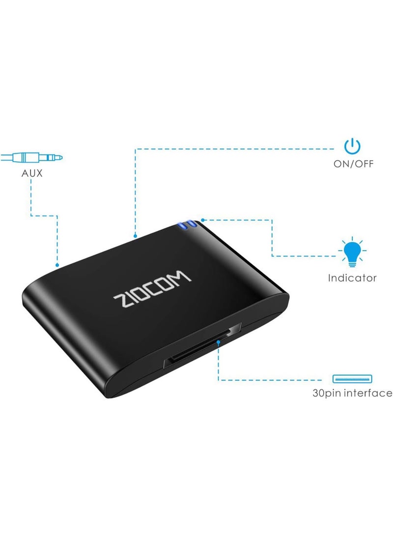 ZIOCOM 30 Pin Bluetooth Adapter Receiver for Bose iPod iPhone SoundDock and Other 30 pin Dock Speakers with 3.5mm Aux Cable(Not for Car and Motorcycles), Black - Image 3