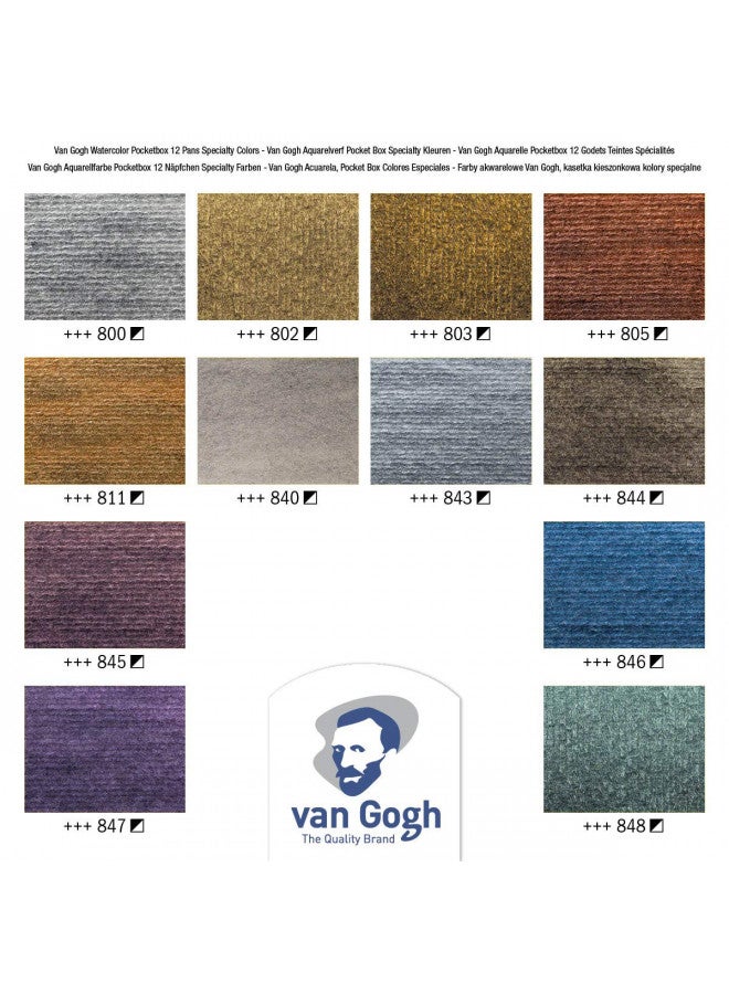 Van Gogh Watercolor Paint Set, Plastic Pocketbox, 12-Half Pan Specialty Metallic & Interference Colors Selection - Image 3