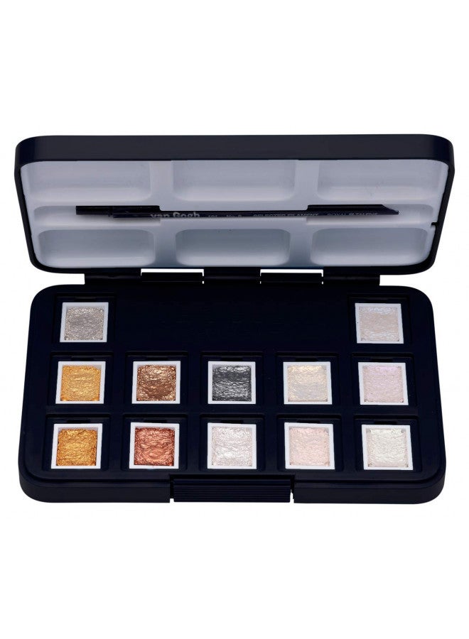 Van Gogh Watercolor Paint Set, Plastic Pocketbox, 12-Half Pan Specialty Metallic & Interference Colors Selection - Image 4