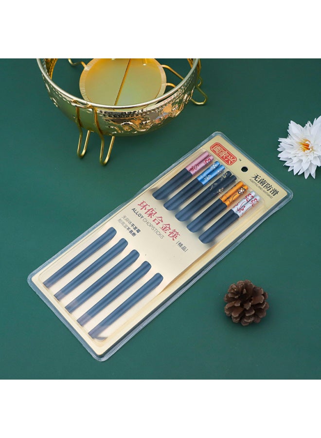 Alloy Chopsticks Jinfu 10 Pairs Of Hotel Household Color Disinfection Five-color Color Chopsticks 10 Yuan Store Goods-Color:10 Pairs Of Jinfu Blister Card  - Image 5