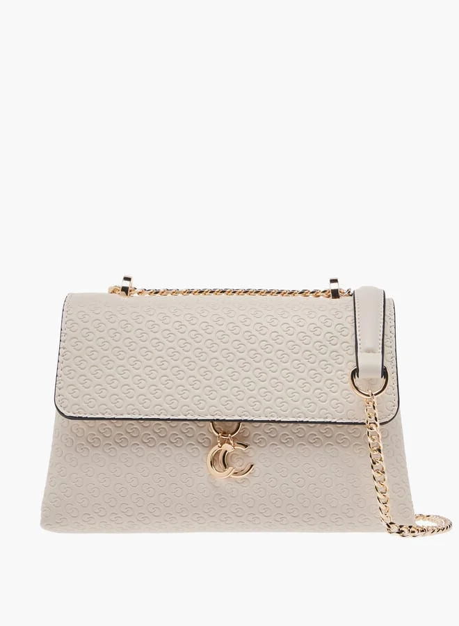 سيليست Women Monogram Embossed Crossbody Bag with Button Closure and Chain Strap