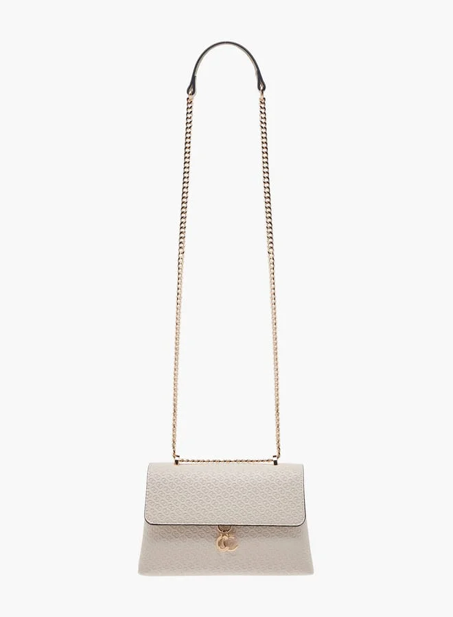 سيليست Women Monogram Embossed Crossbody Bag with Button Closure and Chain Strap