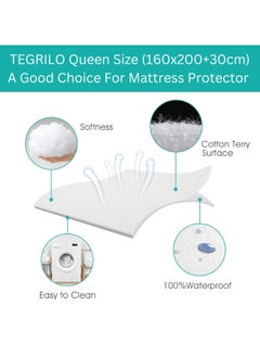 TEGRILO Water Proof Mattress Protector Cotton Terry Mattress Cover, Deep Pocket Bed Mattress Pad Cover Vinyl-Free Washable, Noiseless, Breathable & Soft (Super King(220 * 200 * 30))  - Image 4