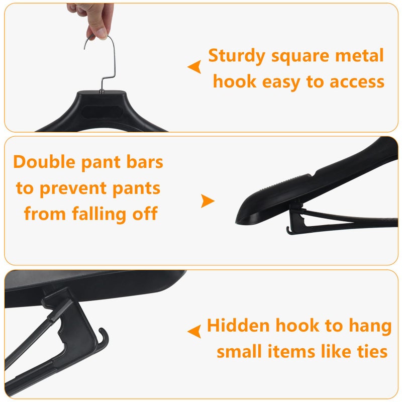 DEDU Plastic Extra Wide Suit Hangers, Pack of 15, Width: 17.7",Notched Shoulders & Metal Hooks, Black - Image 3