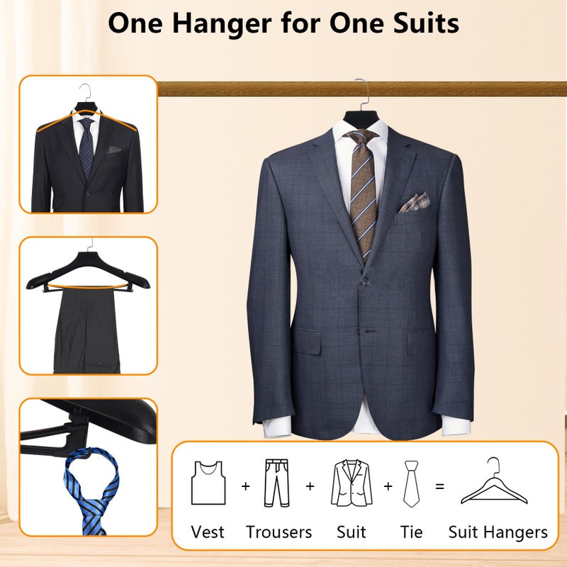 DEDU Plastic Extra Wide Suit Hangers, Pack of 15, Width: 17.7",Notched Shoulders & Metal Hooks, Black - Image 5
