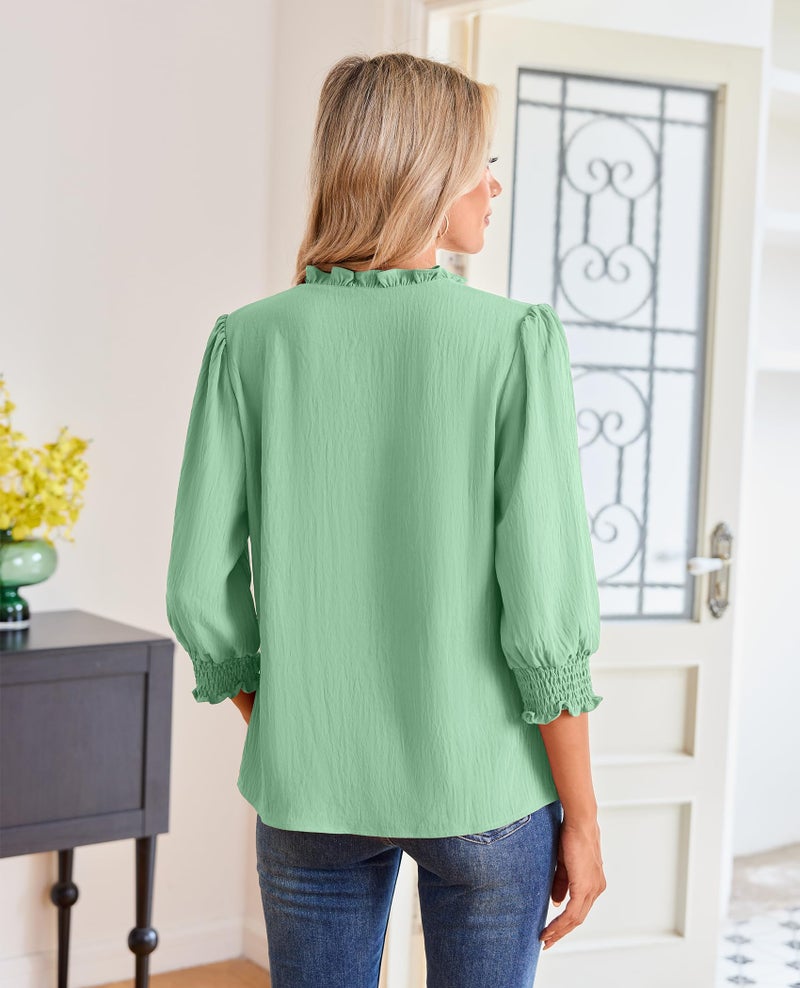 Gleeivy Green Blouses for Women Dressy Casual 3/4 Length Sleeve Womens Tops V Neck 2026 Spring Trendy Business Casual Outfits Mint Green 2XL - Image 2