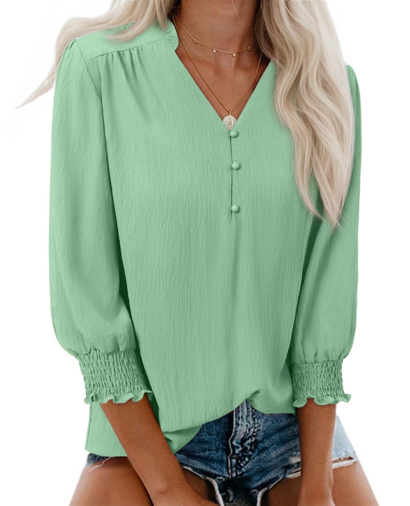 Gleeivy Green Blouses for Women Dressy Casual 3/4 Length Sleeve Womens Tops V Neck 2026 Spring Trendy Business Casual Outfits Mint Green 2XL - Image 1