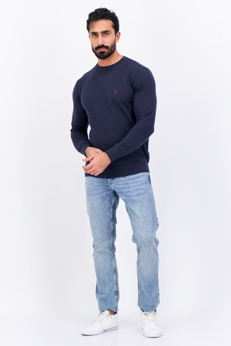 Peter Werth Men Crew Neck Long Sleeves Embroidered Logo Sweatshirt, Navy - Image 4