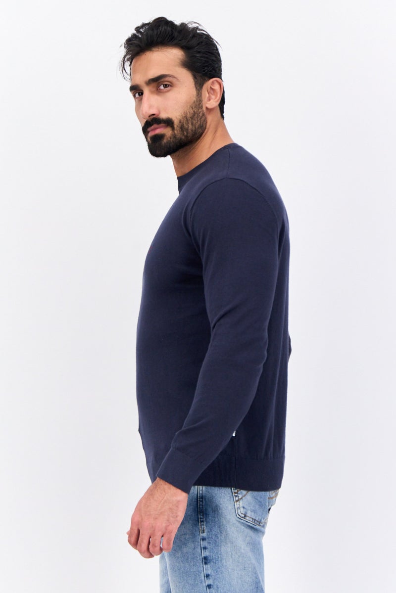 Peter Werth Men Crew Neck Long Sleeves Embroidered Logo Sweatshirt, Navy - Image 3
