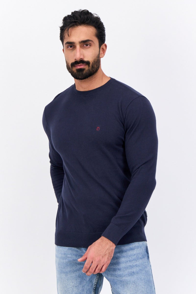 Peter Werth Men Crew Neck Long Sleeves Embroidered Logo Sweatshirt, Navy - Image 1