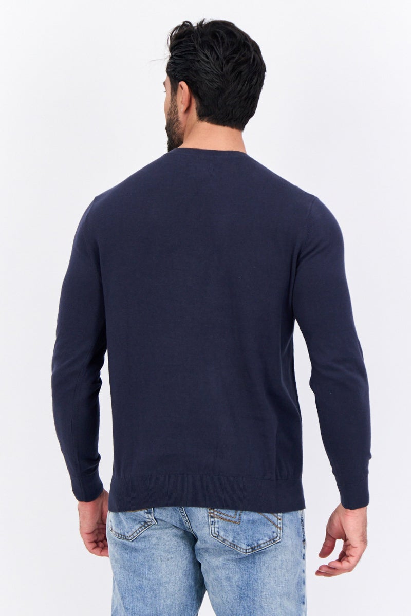 Peter Werth Men Crew Neck Long Sleeves Embroidered Logo Sweatshirt, Navy - Image 2