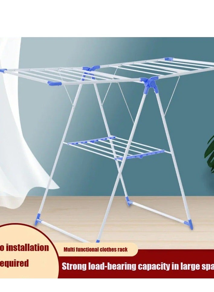 2-Level Foldable Indoor/Outdoor Clothes Drying Rack Height-Adjustable Wings Portable Dryer for Clothing and Towels  - Image 1