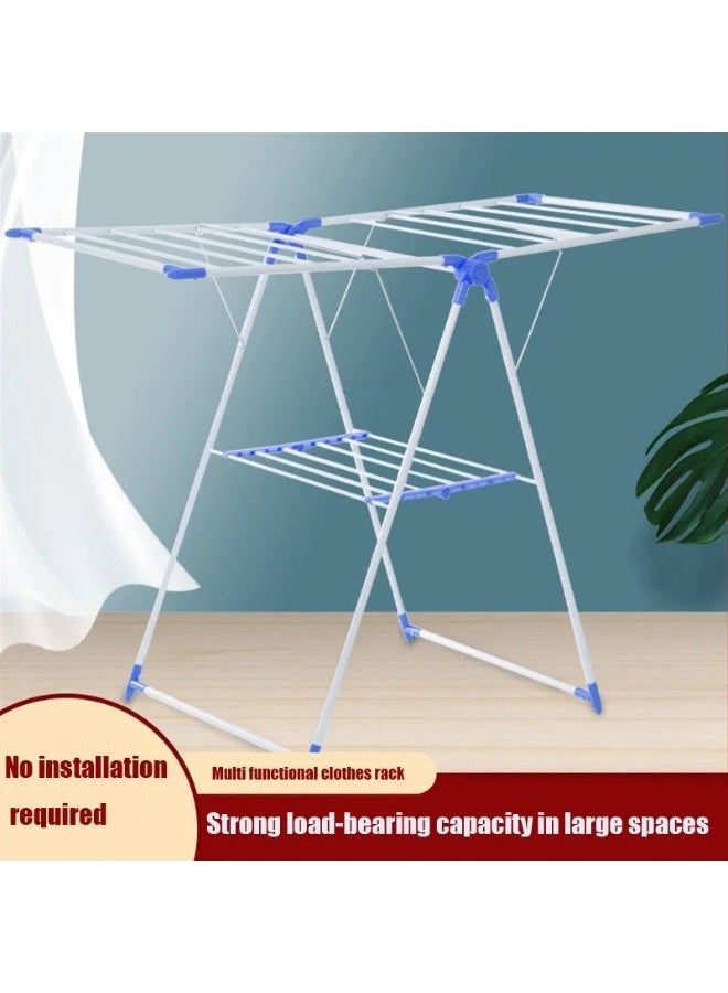 2-Level Foldable Indoor/Outdoor Clothes Drying Rack Height-Adjustable Wings Portable Dryer for Clothing and Towels  - Image 2
