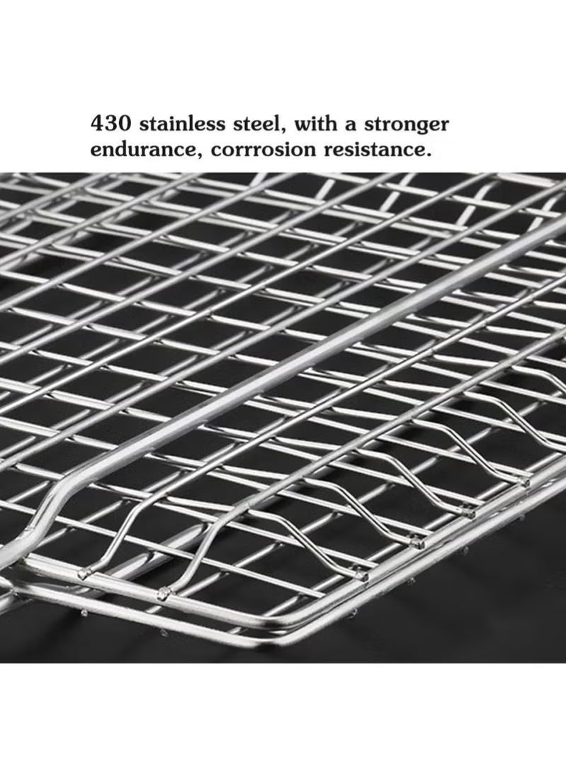 جرين تايجر شواية شبك مزدوج للشواء والسمك مع مقبض خشبي للطبخ الخارجي والتخييم - Image 2