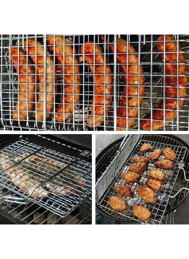 جرين تايجر شواية شبك مزدوج للشواء والسمك مع مقبض خشبي للطبخ الخارجي والتخييم - Image 3