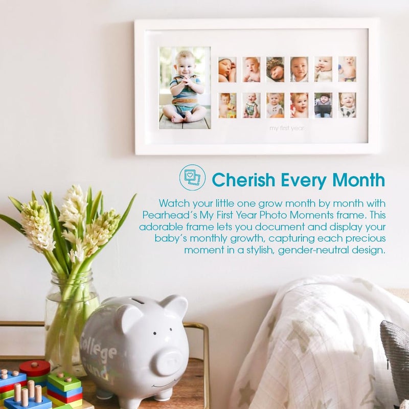 Pearhead My First Year Photo Moments, Baby's First Twelve Months Photo Collage and Gender Neutral Keepsake, Ideal for Baby Shower, New Mom Gift and Nursery Decor, 13 Photo Inserts, White - Image 5