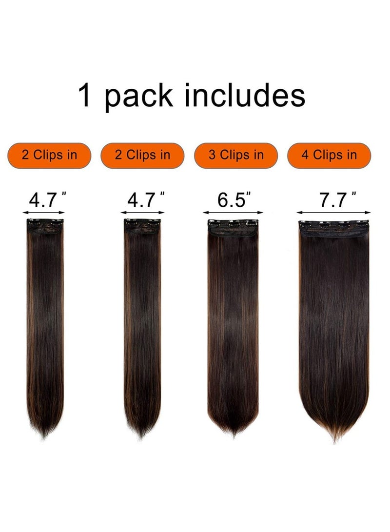 إستيل وصلات شعر من 4 قطع و 11 مشابك شعر مستقيمة سميكة كاملة الرأس مزدوجة اللحمة على وصلات إطالة الشعر الاصطناعية للنساء بني داكن مزيج بني فاتح مستقيم - Image 4