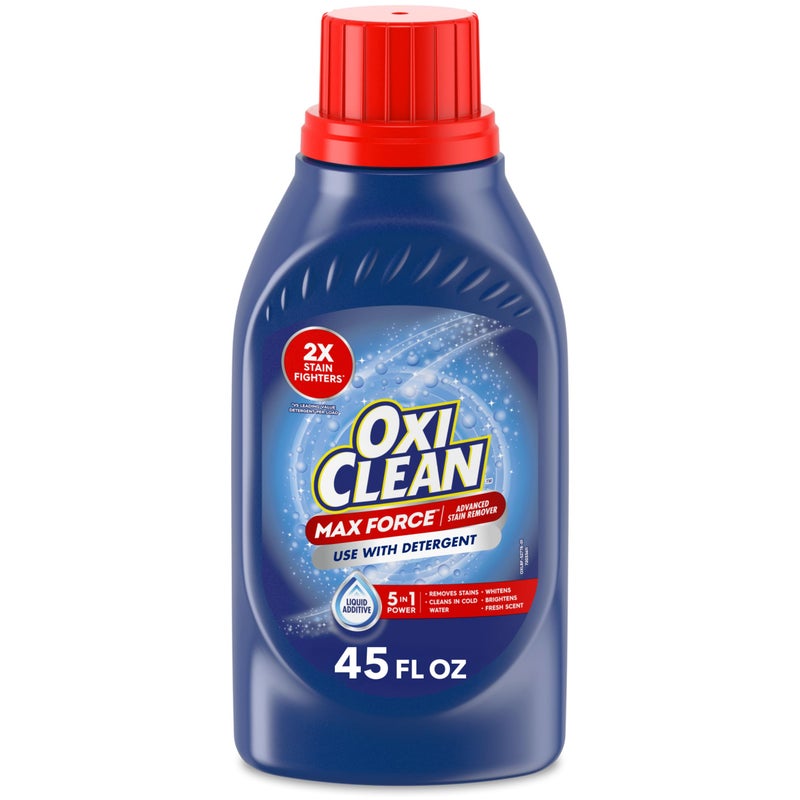 OxiClean Max Force Advanced Laundry Stain Remover Liquid Additive, Use with Detergent to Remove Stubborn Stains, Whiten, Brighten, and Boost Freshness, for All Temps and Washing Machines, 45 fl oz - Image 1