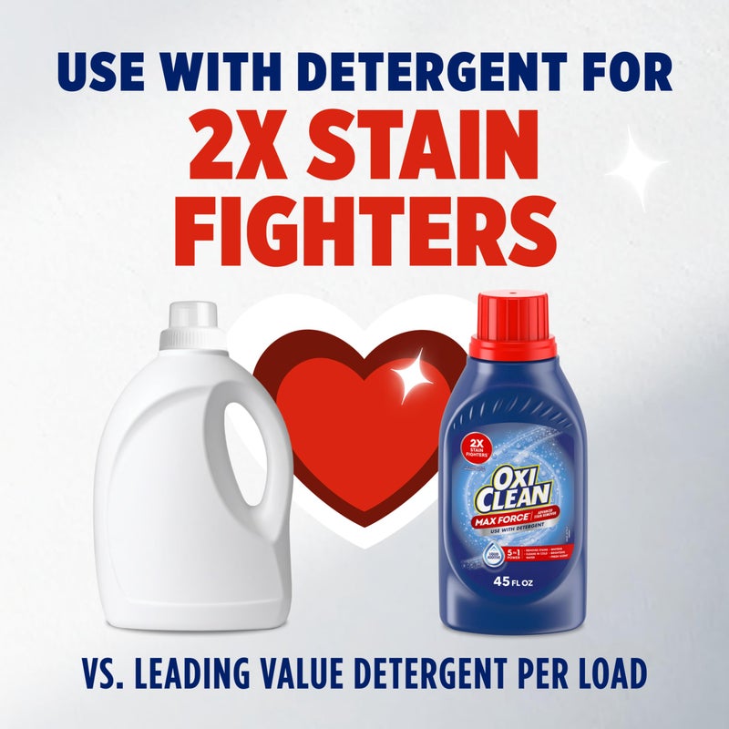 OxiClean Max Force Advanced Laundry Stain Remover Liquid Additive, Use with Detergent to Remove Stubborn Stains, Whiten, Brighten, and Boost Freshness, for All Temps and Washing Machines, 45 fl oz - Image 4
