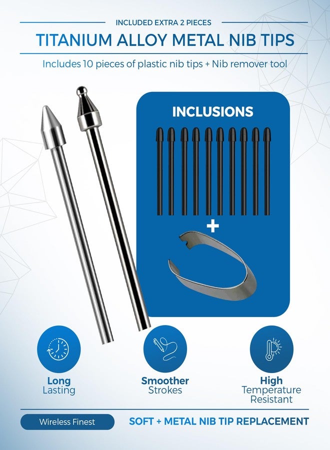 WirelessFinest رؤوس أقلام معدنية ناعمة بديلة لجهاز سامسونج جالاكسي تاب S10 ألترا سبن S9 S8 S7 S10+ S9+ S8+ تاب S9 ألترا S6 لايت S24 S23 S22 ألترا نوت 9 نوت 8 S Pen كينغ رايت + أداة، 10 قطع قياسية + 2 قطع معدنية - Image 2