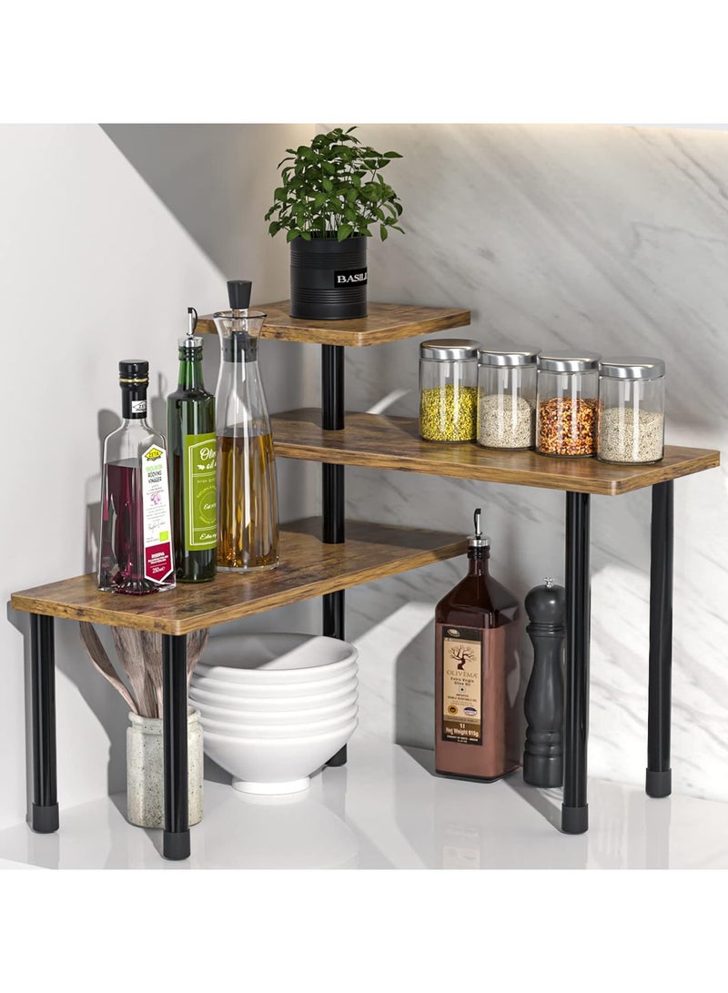 DOUGEI 3 Tier Moveable Corner Shelf, Countertop Organizer Organization for Kitchen , Bathroom , Spice Rack , Coffee Area, Over Sink, Dresser Table (Brown) - Image 1