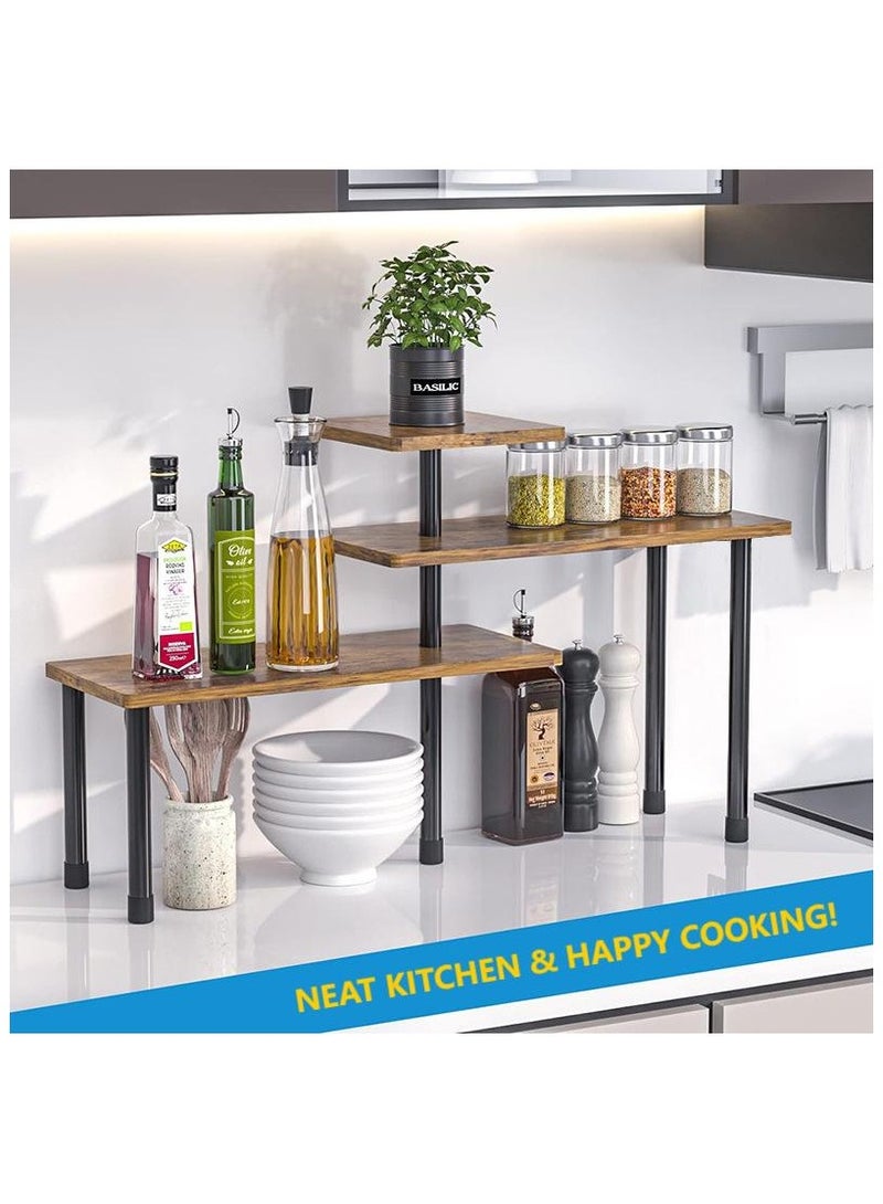 DOUGEI 3 Tier Moveable Corner Shelf, Countertop Organizer Organization for Kitchen , Bathroom , Spice Rack , Coffee Area, Over Sink, Dresser Table (Brown) - Image 3