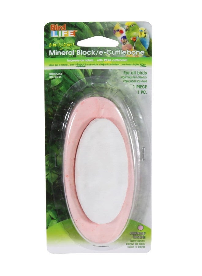 Penn Plax Penn-Plax Bird-Life 2-in-1 E-Cuttlebone & Mineral Block, 1 Pack (1 Count) - Pink Berry Flavor - Enriched with Vitamins, Omega 3 & Honey - Easy Mounting - Great for All Bird Sizes - Image 1