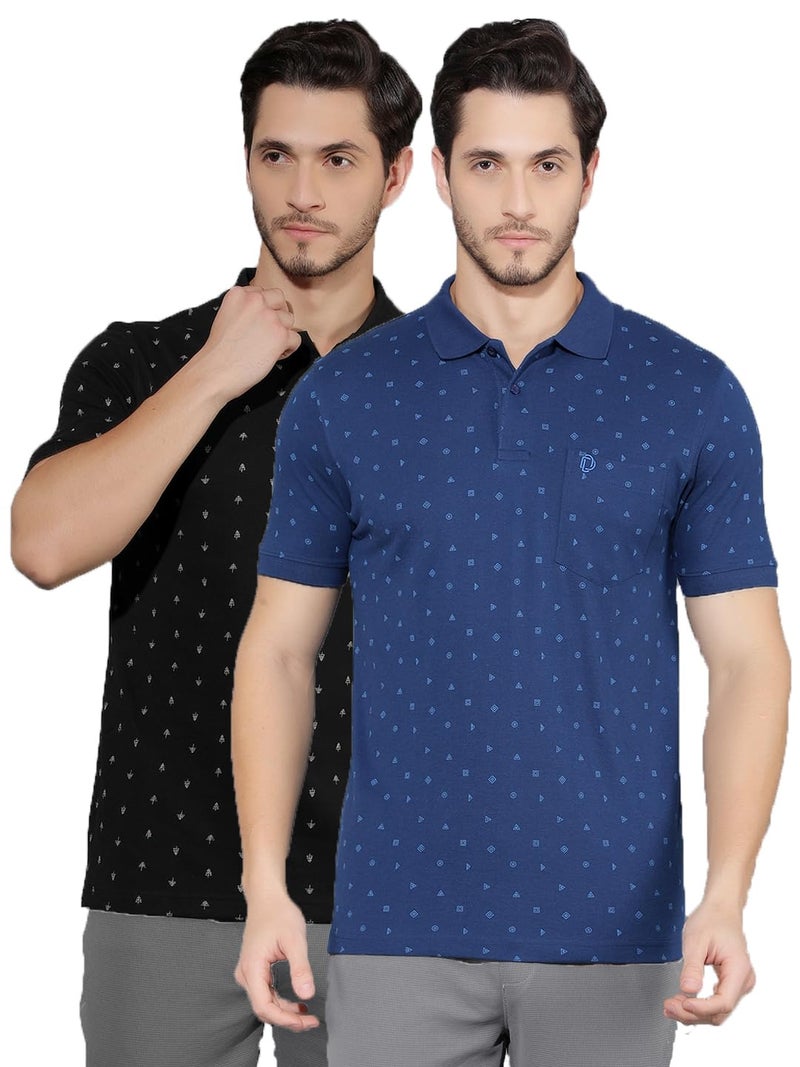 Dollar Mens Cotton Casual Printed Polo Tshirt (Pack of 2) - Image 1