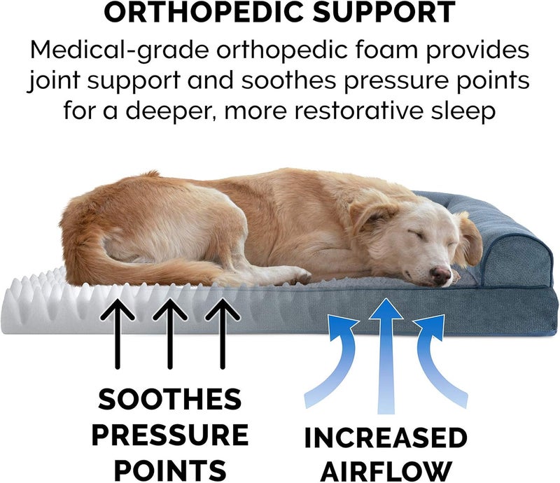 Furhaven Orthopedic Dog Bed for Large Dogs w/Removable Bolsters & Washable Cover, For Dogs Up to 95 lbs - Sherpa & Chenille Sofa - Orion Blue, Jumbo/XL - Image 5