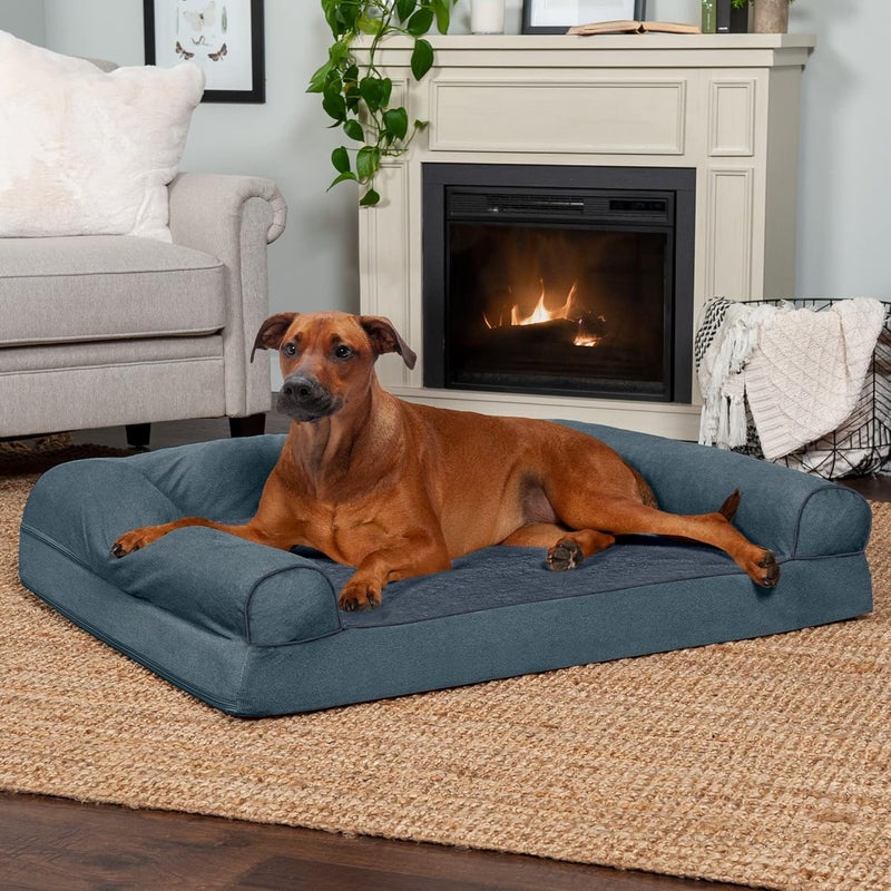 Furhaven Orthopedic Dog Bed for Large Dogs w/Removable Bolsters & Washable Cover, For Dogs Up to 95 lbs - Sherpa & Chenille Sofa - Orion Blue, Jumbo/XL - Image 3