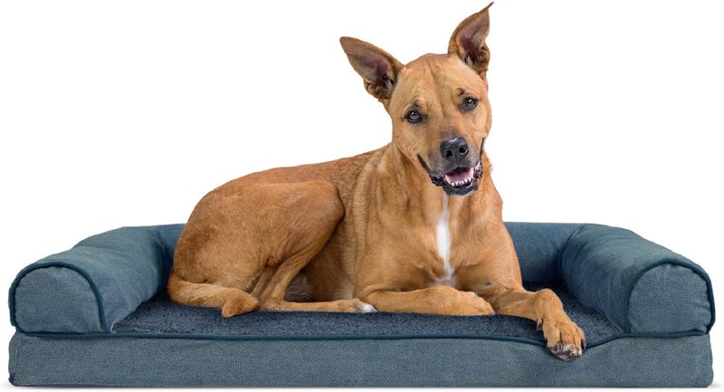 Furhaven Orthopedic Dog Bed for Large Dogs w/Removable Bolsters & Washable Cover, For Dogs Up to 95 lbs - Sherpa & Chenille Sofa - Orion Blue, Jumbo/XL - Image 1