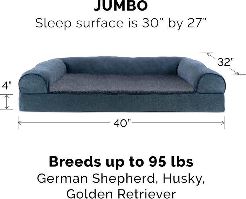 Furhaven Orthopedic Dog Bed for Large Dogs w/Removable Bolsters & Washable Cover, For Dogs Up to 95 lbs - Sherpa & Chenille Sofa - Orion Blue, Jumbo/XL - Image 2