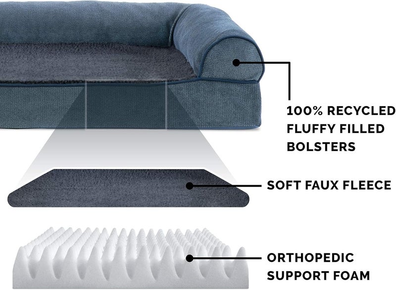 Furhaven Orthopedic Dog Bed for Large Dogs w/Removable Bolsters & Washable Cover, For Dogs Up to 95 lbs - Sherpa & Chenille Sofa - Orion Blue, Jumbo/XL - Image 4