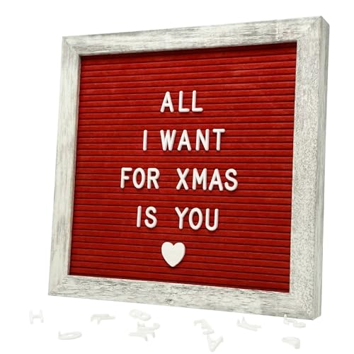 C CRYSTAL LEMON Rustic Red Felt Letter Board 10x10 Inch, 336 Letters Numbers and Symbols, Changeable Wooden Message Board with Wall Mount and Display Stand - Image 1