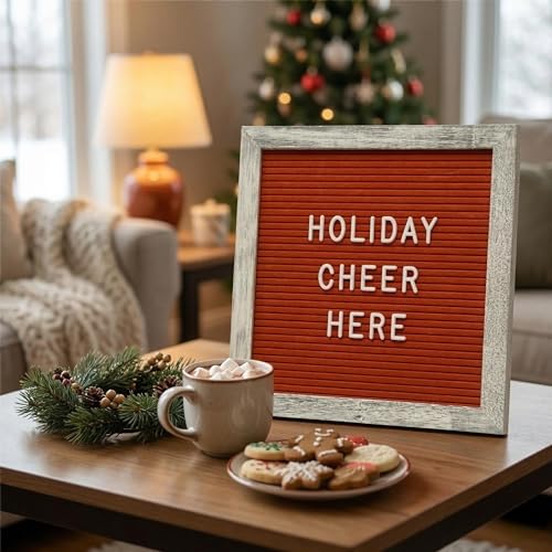 C CRYSTAL LEMON Rustic Red Felt Letter Board 10x10 Inch, 336 Letters Numbers and Symbols, Changeable Wooden Message Board with Wall Mount and Display Stand - Image 2