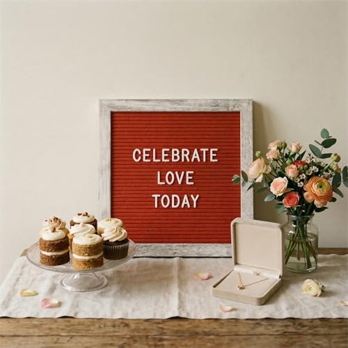 C CRYSTAL LEMON Rustic Red Felt Letter Board 10x10 Inch, 336 Letters Numbers and Symbols, Changeable Wooden Message Board with Wall Mount and Display Stand - Image 3