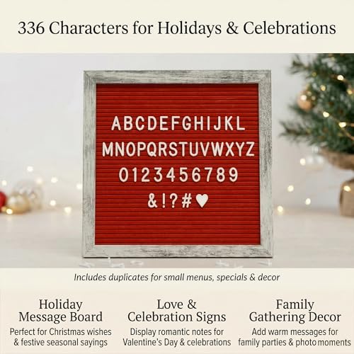 C CRYSTAL LEMON Rustic Red Felt Letter Board 10x10 Inch, 336 Letters Numbers and Symbols, Changeable Wooden Message Board with Wall Mount and Display Stand - Image 5