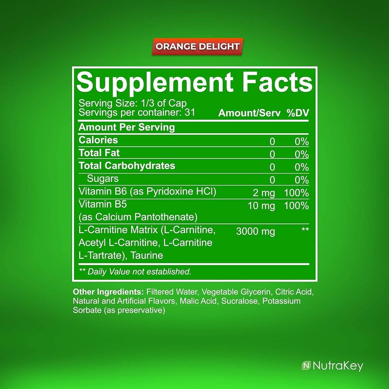 NutraKey LCarnitine 3000mg No Sugar Gluten Free Turn Into Fuel Orange Delight 31 Servings - Image 2