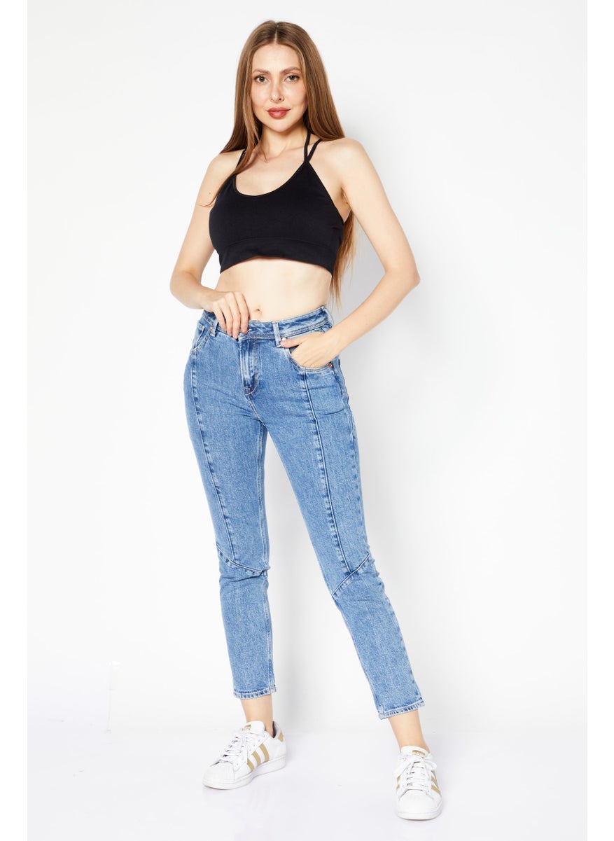Pepe Jeans Women Mom Fit Plain Non-Stretchable Jeans, Blue  - Image 2