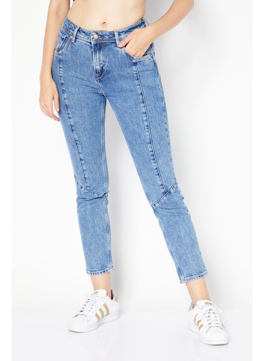 Pepe Jeans Women Mom Fit Plain Non-Stretchable Jeans, Blue  - Image 1