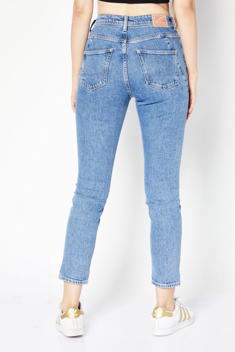 Pepe Jeans Women Mom Fit Plain Non-Stretchable Jeans, Blue - Image 4