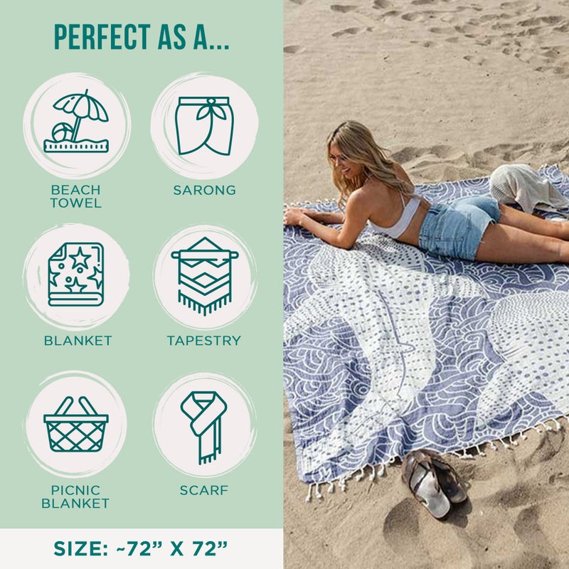 Sand Cloud Extra Large Turkish Beach Towel - Free 100% Organic Cotton Yarn Quick Dry for Beach, Picnic, Blanket or Bath As Seen on Shark Tank Marine Life (Whale XL) - Image 3