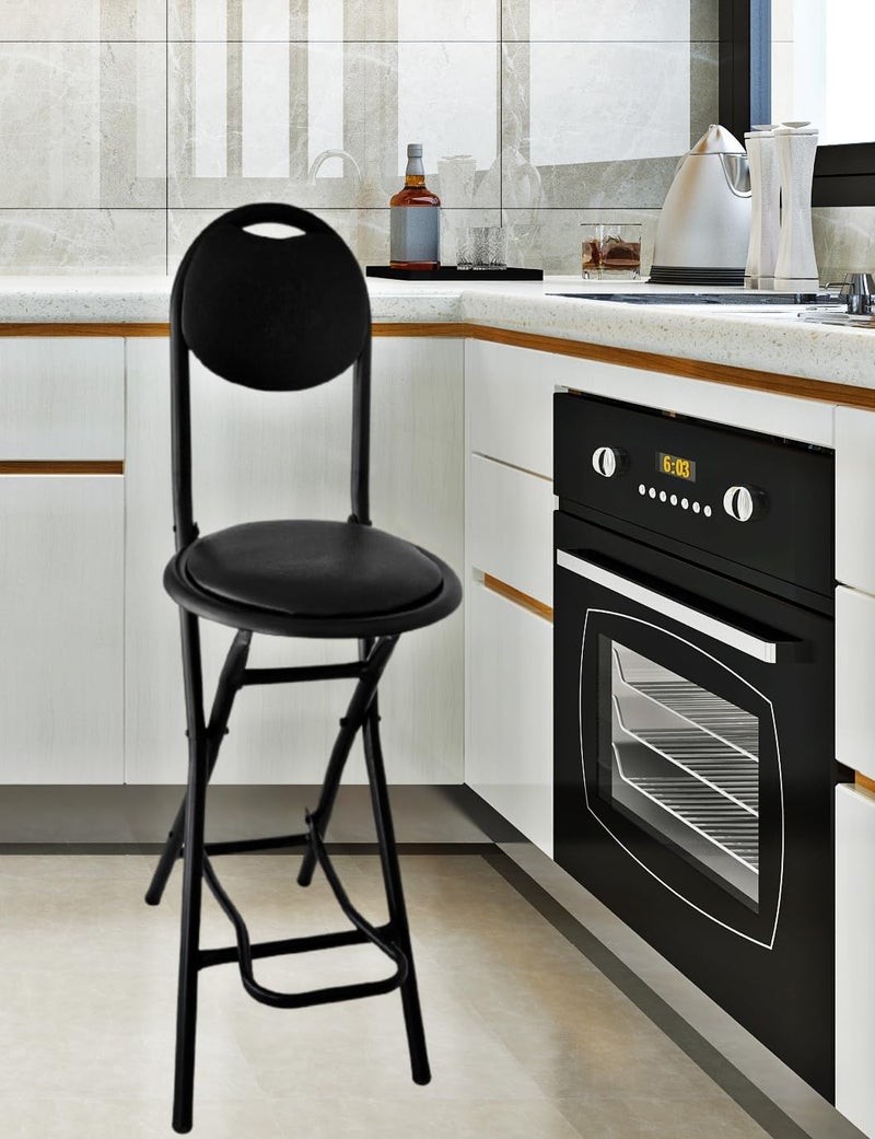 IYB 24inch Seating Height Strong Heavy Duty Folding Chair with Foot Rest Higher Height for KitchenShop Counter BarOffice Breakfast Padded Black Metal